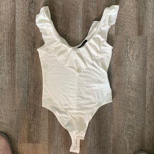 Forever 21 White Frill Bodysuit